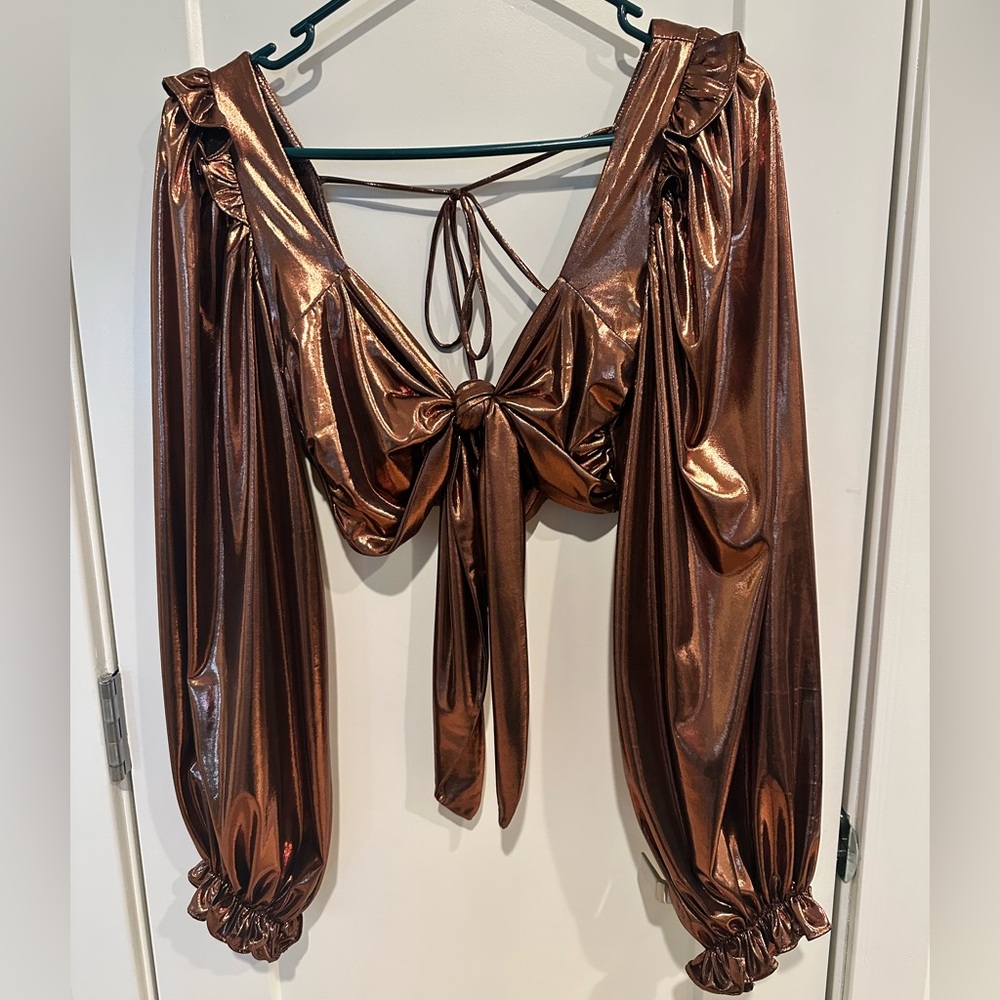 Sofie the Label Metallic Copper Long Sleeve Crop Top